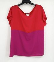 Soft Surroundings Pink Red Colorblock Boxy Blouse Size PL Petite Large