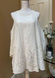 Tibi ivory silk blend cotton blouse $465 cold shoulder M