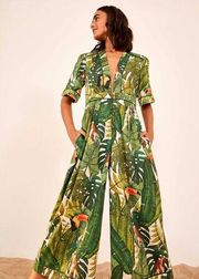 Farm Rio Paradise Forest wide leg Jumpsuit size XS vacation summer