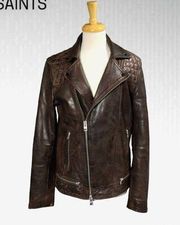 AllSaints Womens Brown Leather Full Zip Biker Moto Jacket Size Medium