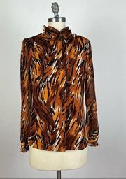 Julie Brown Tie Neck Tiger Print Button Front Blouse