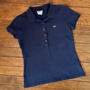 Women’s  button down short sleeve pique polo navy blue size 40 small