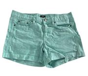 J Crew Shorts Women 6 Stretch Blue Green Mid Rise 5 Pocket Denim Mid Rise Cotton