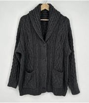 Skull Cashmere Cable Knit Shawl Collar Cardigan Sweater Charcoal Gray Size Small