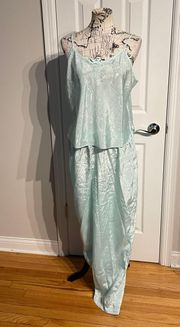 Vintage Paisley Pajama Matching Set Cami Sleeveless Scoop Neck Elegant Mint Green Sz XL