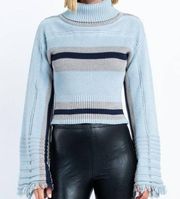 Skylar + Madison Turtleneck Sweater Blue Size S Fringe Bell Sleeves Stripes Knit