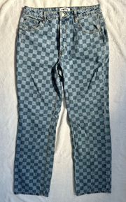 x Tillys Checkerboard Denim Straight Leg Jeans in Blue Medium Wash - Size 29