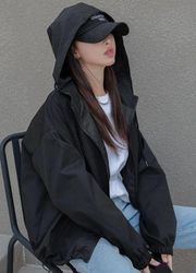 Dazy  Black Drop Shoulder Drawstring Hooded Jacket Small