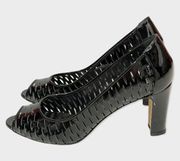 Aquatalia Roxy Cutout Peep Toe Heels - Black Patent Leather - 9.5