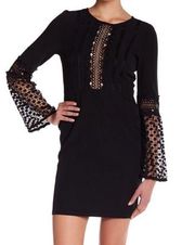 NWT Romeo & Juliet Couture Black Boho Long Bell Sleeve Lace Mini Dress size Med