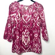 Lucky Brand Crop Sleeve Ikat Print Top Size Small