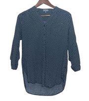 Stitch Fix Market & Spruce Rayon Blouse Navy Blue Polka Dot Split Hem | Medium