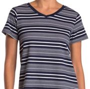 ISAAC Mizrahi New York short sleeve v-neck pullover tee black and white stripes