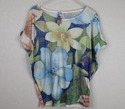 Go Couture Womens Multicolor Floral Short Sleeve Pullover Top Size Small