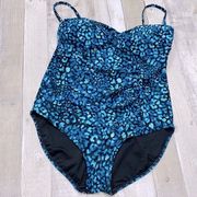 Tropical escape turquoise one piece swimsuit size 14