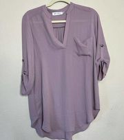 All in Favor Womes Purple‎ Tunic Size Xtra Small Perfect Roll Sleeve Round Hem