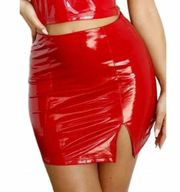 Red Faux Leather Slim Mini Skirt