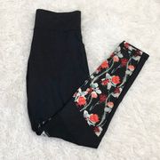 Move Floral Mesh Cropped Ankle Leggings Black Red Small