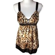 Morgan Taylor Intimates Cheetah Print Satin Babydoll Slip Dress