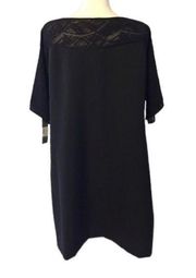 Tahari Arthur Levine Black Dress Geometric Lace Drape Short Sleeves Size 14 LBD