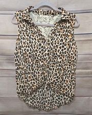Animal Print Sleeveless Lace Tie Front Women's Blouse Size Large