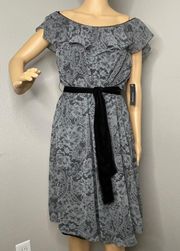 NWT I Heart Ronsom Gray and Black Off Shoulder Belted Dress Ruffle Size XL