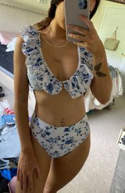 Misguided Blue Floral High Waisted Bikini Bottoms 