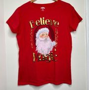 Believe in Magic Santa Christmas Red T Shirt Size XL but measures like a Large