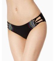 California Waves Embroidered Cutout Hips Bikini Bottom Black Medium $28