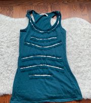 Teal Sequin Ruffle Tank Top