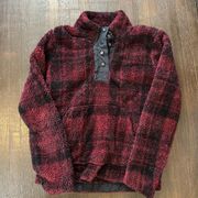 Eddie Bauer RedBlack Plaid Sherpa Pullover