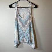 Blu Pepper Cream & Blue Geometric Tank Top Sz S