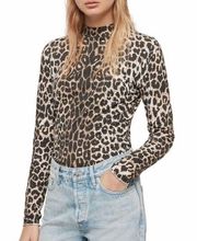 ALLSAINTS Kiara Leopard Long Sleeve Mock Neck Tee Size XS