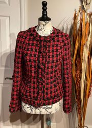 Vintage Wool Tweed Textured Houndstooth Plaid print Buttons Preppy Tomboy Winter Fall