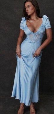 House of CB 'Rafaela' Soft Blue & Pure Silk Lace Maxi Dress NWOT M Plus cup