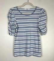 FRAME Puff Sleeve Blue & White Striped 100% Cotton Tee Shirt Blouse Top Sz Small