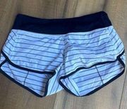 Lululemon RARE -  Speed Shorts Size 4 Quiet Stripes Indigo Womens White Stripe Ru