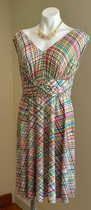 Chadwick’s Collections White Multi Color Empire Waist V Neck Front & Back SZ 12P