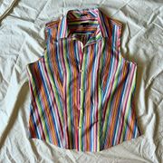 Used Talbots Size 16 Sleeveless Collared Blouse Striped Multi-color Classic