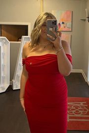 Red Midi Dress Boutique Rouched 