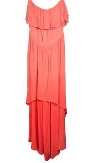 Gypsy 05 Dress Womens XS Coral Maxi High Low Strapless Ruffle Silk