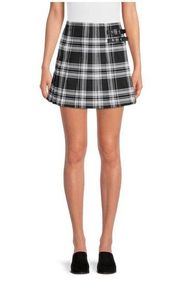 NWT No Boundaries Women Junior XS Black White Pleated Plaid Mini Skirt