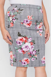 Black & White Plaid Floral Rose Knee Length Pencil Skirt 3X