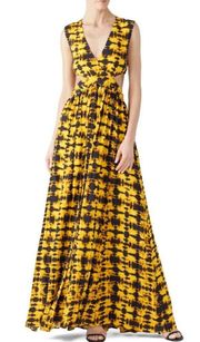 NWT. $1090 Proenza Schouler Yellow Tie Dye Cutout Maxi Dress Sz 0