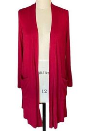 ACTIVE USA Ladies Long Red Knit Cardigan ~ Women's SMALL ~  Casual or Dressy!