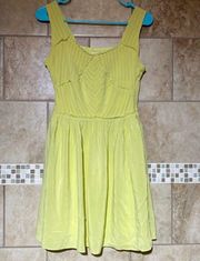 Leia Pleated Citrus Chartreuse Silk Lined Dress 6 Sleeveless