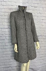 Vintage Larry Levine herringbone b & w coat ruffled hem & cuffs size small p