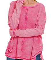 HALLE WAFFLE TOP - FUSHIA