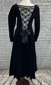 Vintage Laura Ashley Black Velvet Dress Ball Gown Prom US Size 10 Puffer UK