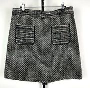 LOFT Black Gray Silver Tweed Career Skirt with Pockets